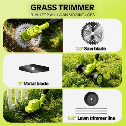 SEESE Cordless Electric Weed Wacker, 3 Different Blades for Lawn Trimming & Edging, with 2 Batteries, Lightweight Design - Suitable for Yard, Garden​