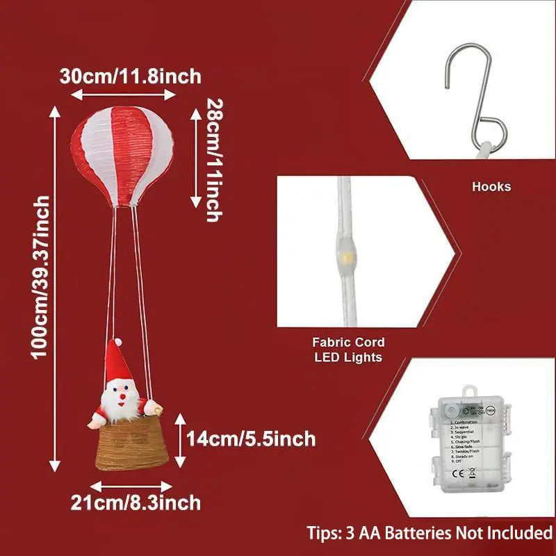 Christmas Hot Air Balloon Lantern, Battery-Powered Santa Lantern, Remote Control, 8 Light Modes, Indoor Outdoor Holiday Decor, Christmas Decorations Party, Christmas Gift, Women's Gift