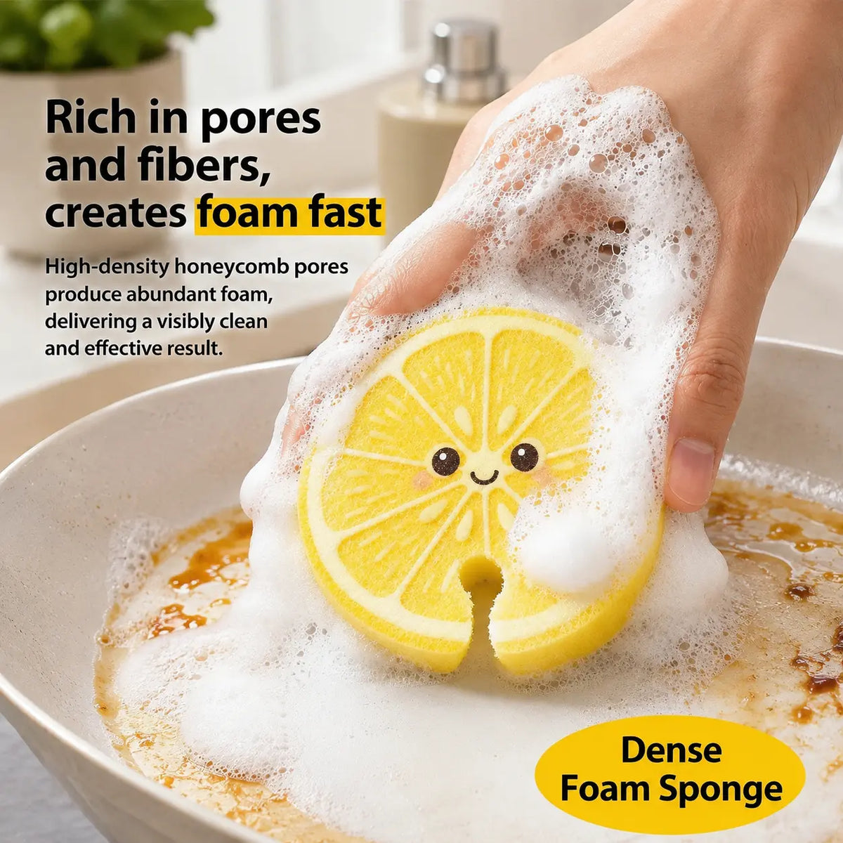Compressed Cellulose Sponges - 3-Pack Fruit-Shaped Natural Pop-Up Kitchen Sponges, Compostable Plant-Based Non-Scratch Cleaning Tools for Dishes & Household Use