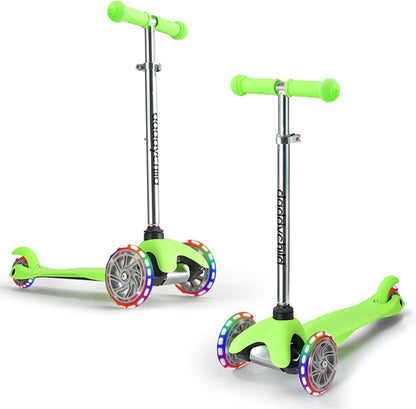 3-Wheel Kick Scooter for Kids Ages 3-8 Lean-To-Steer Toddler Scooter with Extra Wide Light up Wheels, 4 Adjustable Heights, Foldable Scooters for Boys & Girls, Max Weight 110Lbs