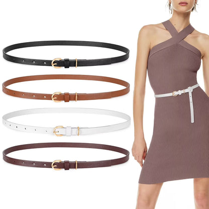 4Pack Skinny Leather Belt Women Thin Waist Belt Ladies Belt for Jeans Pants Dress
