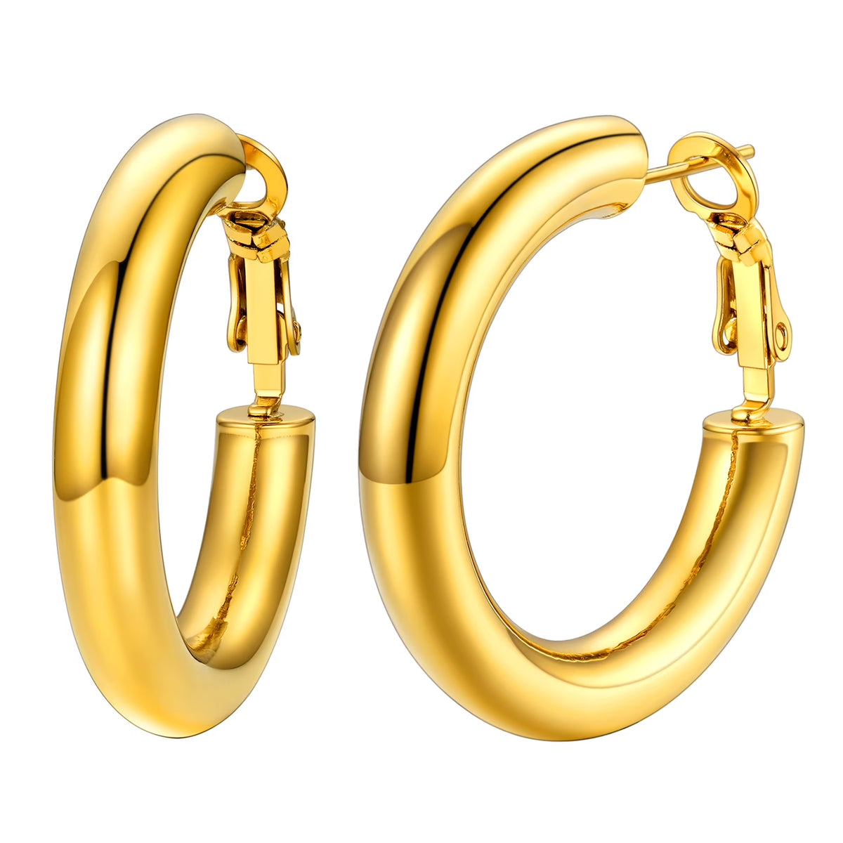 Chunky Hoop Earrings for Women Stainless Steel Jewelry Silver Large Earring 30mm Birthday Christmas Gift for Daughter Wife