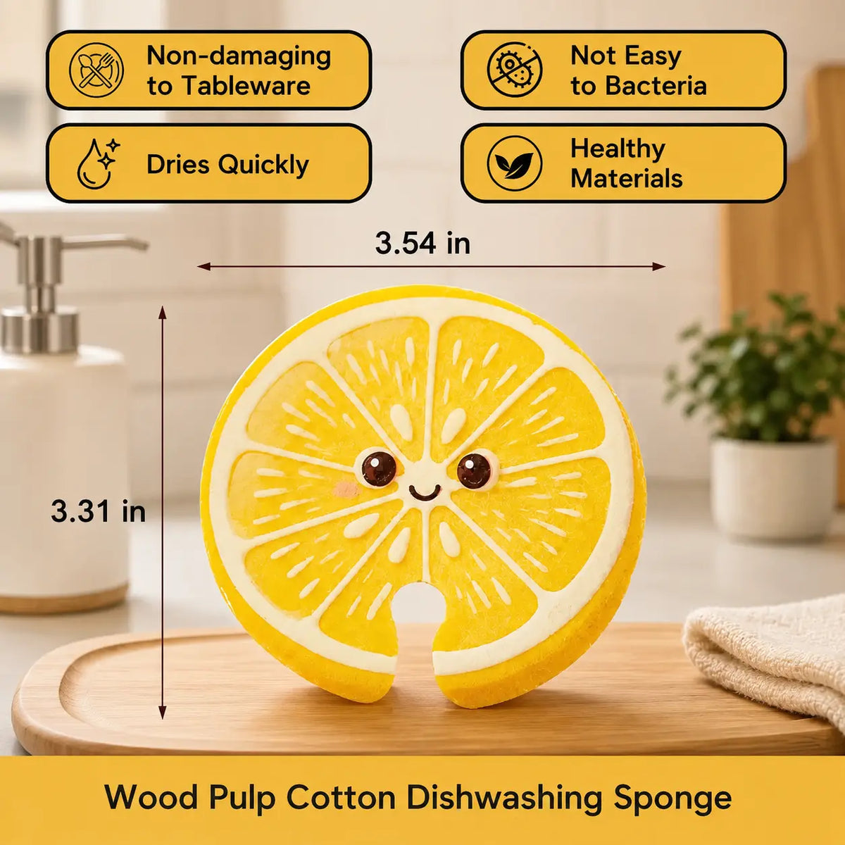 Compressed Cellulose Sponges - 3-Pack Fruit-Shaped Natural Pop-Up Kitchen Sponges, Compostable Plant-Based Non-Scratch Cleaning Tools for Dishes & Household Use
