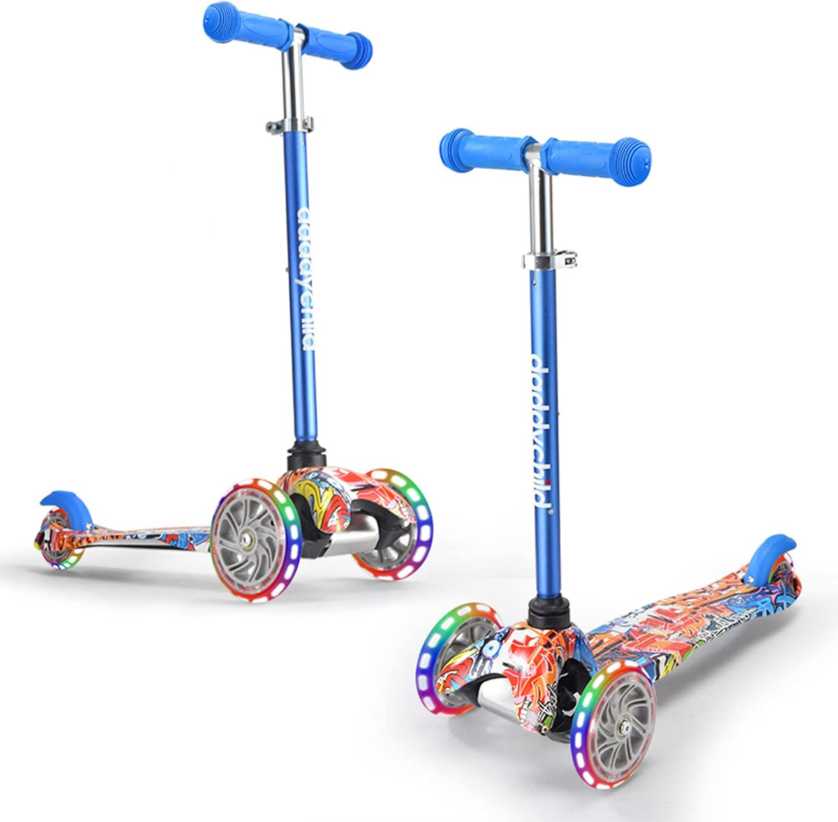 3-Wheel Kick Scooter for Kids Ages 3-8 Lean-To-Steer Toddler Scooter with Extra Wide Light up Wheels, 4 Adjustable Heights, Foldable Scooters for Boys & Girls, Max Weight 110Lbs