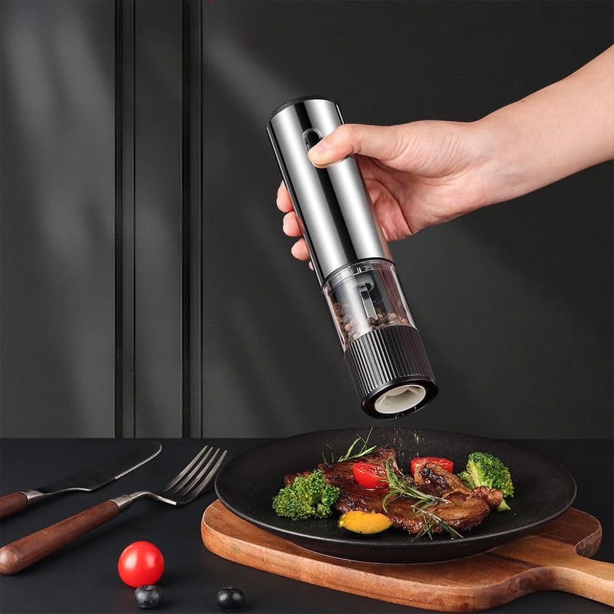 Rechargeable Electric Salt & Pepper Grinder Set - 2-in-1 Adjustable Coarseness Mill with LED Light, USB-C Charging for Steak, Spices & Cooking