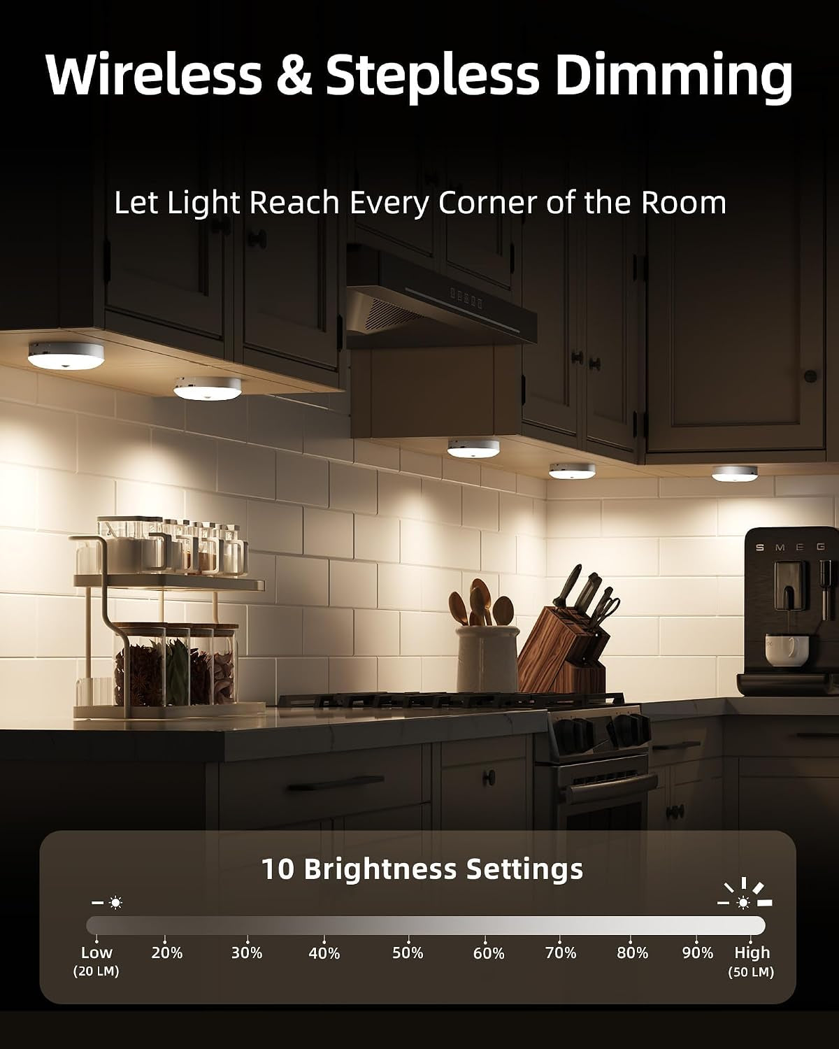 1-Pack under Cabinet Lighting, Rechargeable Motion Sensor Puck Lights, 3 Color Temps & 12 RGB Colors, Magnetic Stick on Light, Dimmable under Counter Lights (Remote Control Not Included)