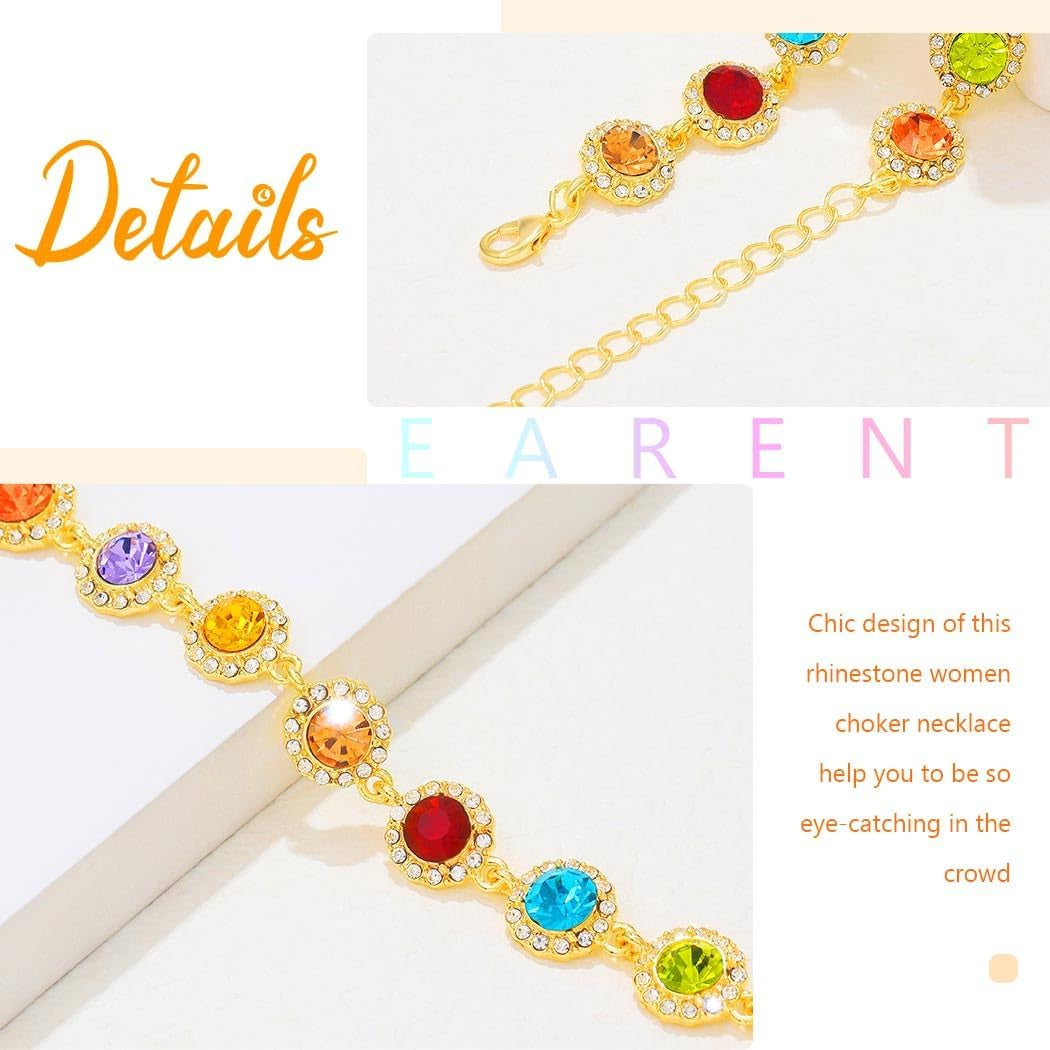 Rainbow Crystal Choker Necklace Bling Rhinestone Necklaces for Women