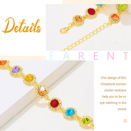 Rainbow Crystal Choker Necklace Bling Rhinestone Necklaces for Women