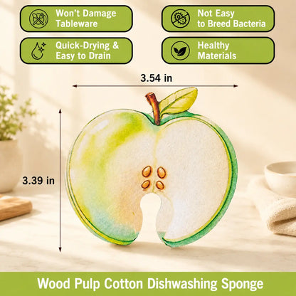 Compressed Cellulose Sponges - 3-Pack Fruit-Shaped Natural Pop-Up Kitchen Sponges, Compostable Plant-Based Non-Scratch Cleaning Tools for Dishes & Household Use