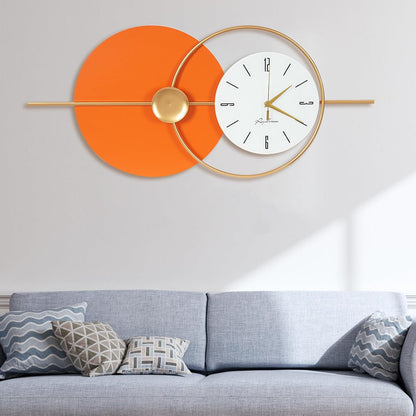 Large Wall Clock round Decorative Art Clock Silent Battery Operated Wall Clock Modern Wall Decor Clocks for Home Living Room for Home Living Room Bedroom Kitchen Office Decoration, Gold & Orange