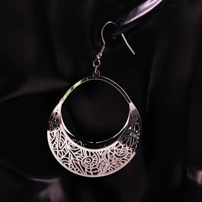 Fashion Big Stainless Steel Drop Earrings for Women Jewelry Silver Color Flower Statement Earrings Aretes Largos E1653S01