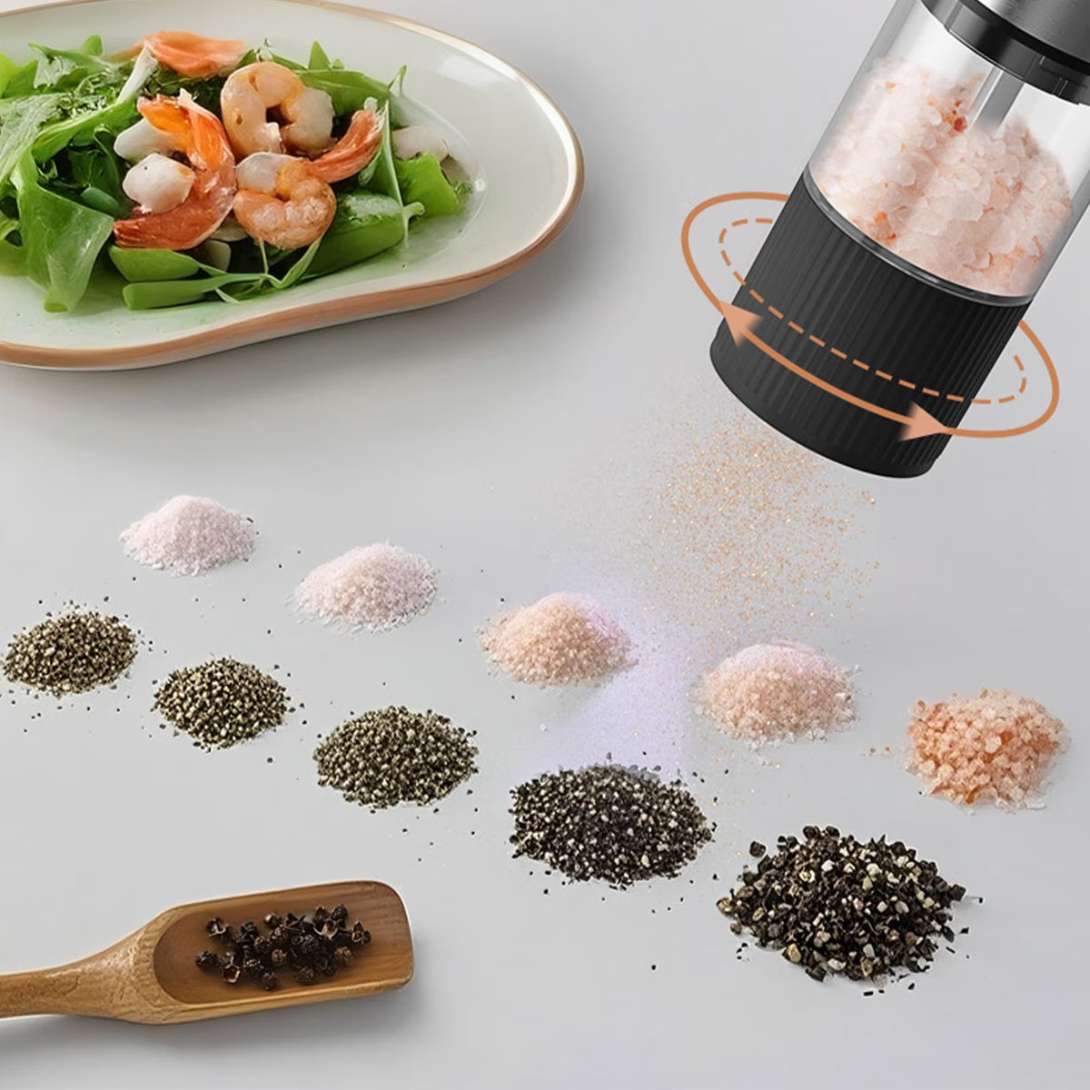 Rechargeable Electric Salt & Pepper Grinder Set - 2-in-1 Adjustable Coarseness Mill with LED Light, USB-C Charging for Steak, Spices & Cooking