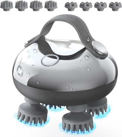 Scalp Massager Brush Handheld Waterproof with 8 Removable Claws - Silver
