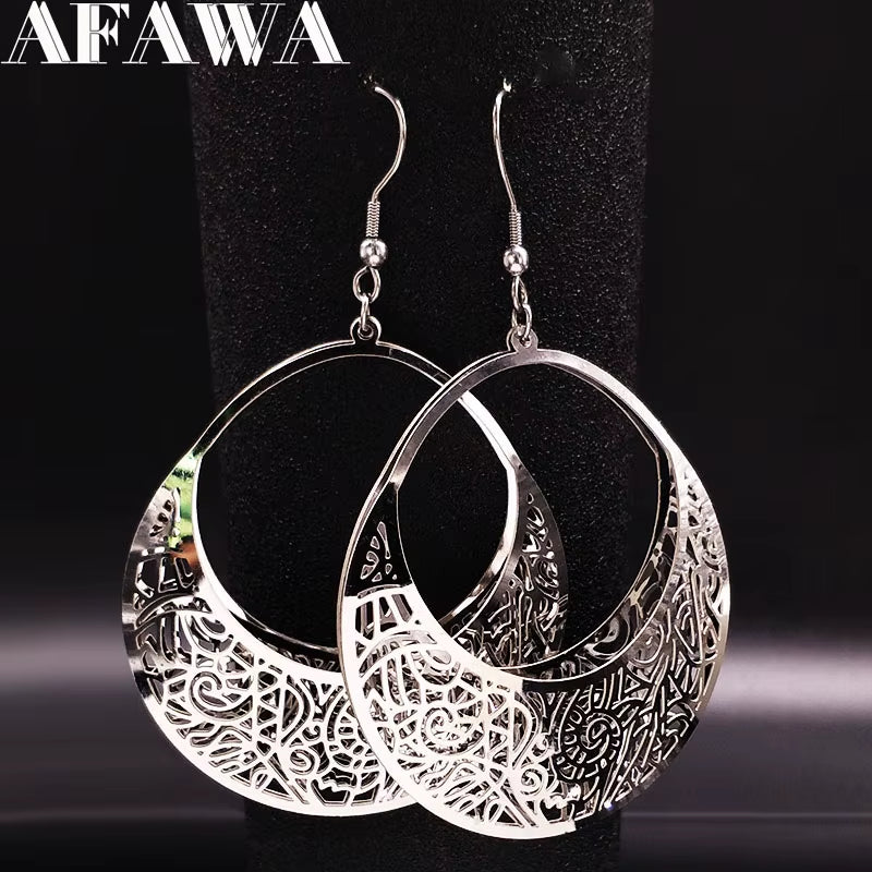 Fashion Big Stainless Steel Drop Earrings for Women Jewelry Silver Color Flower Statement Earrings Aretes Largos E1653S01
