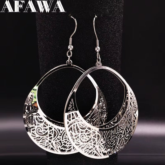 Fashion Big Stainless Steel Drop Earrings for Women Jewelry Silver Color Flower Statement Earrings Aretes Largos E1653S01
