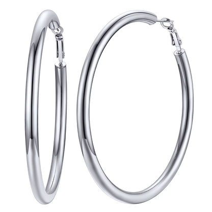 Chunky Hoop Earrings for Women Stainless Steel Jewelry Silver Large Earring 30mm Birthday Christmas Gift for Daughter Wife