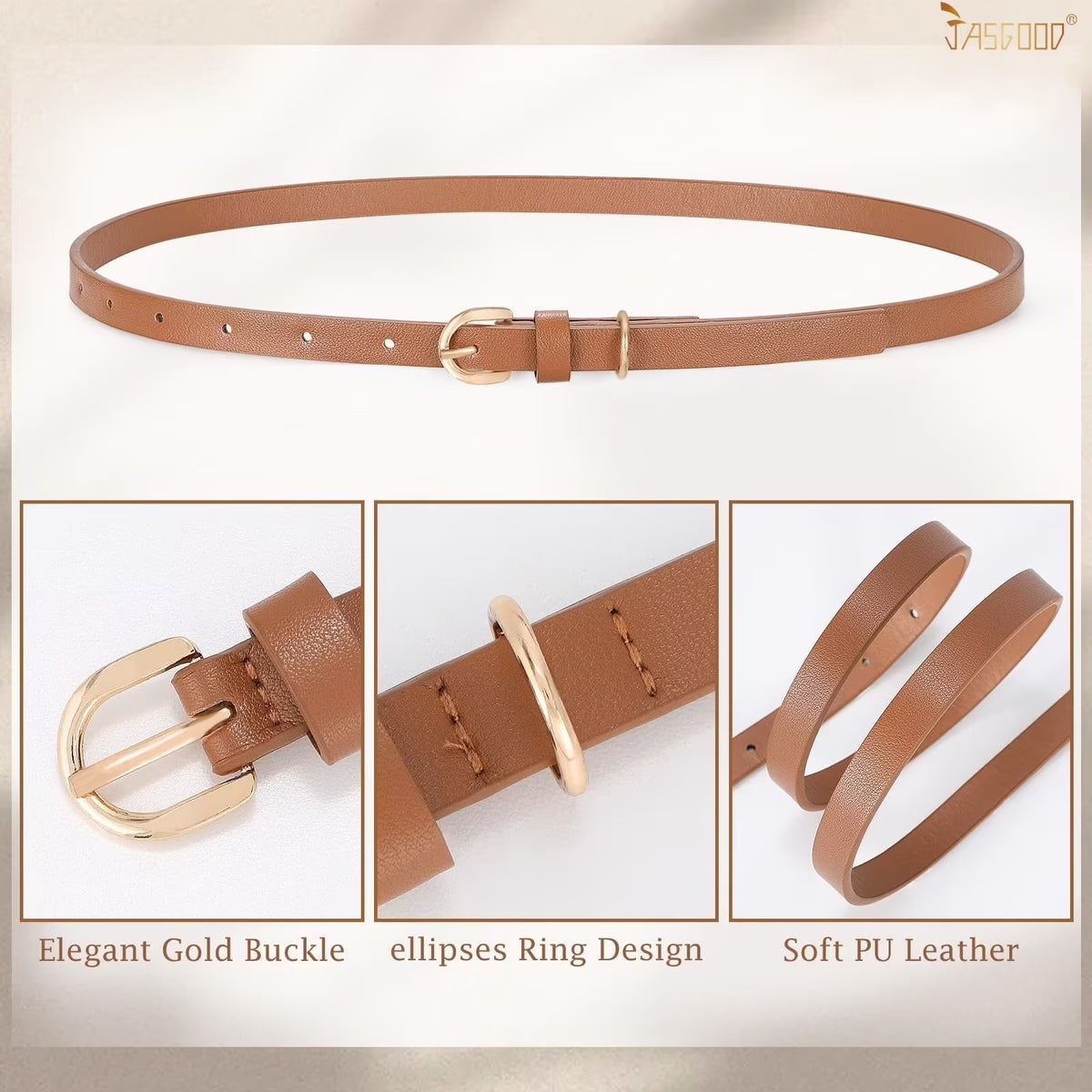 4Pack Skinny Leather Belt Women Thin Waist Belt Ladies Belt for Jeans Pants Dress