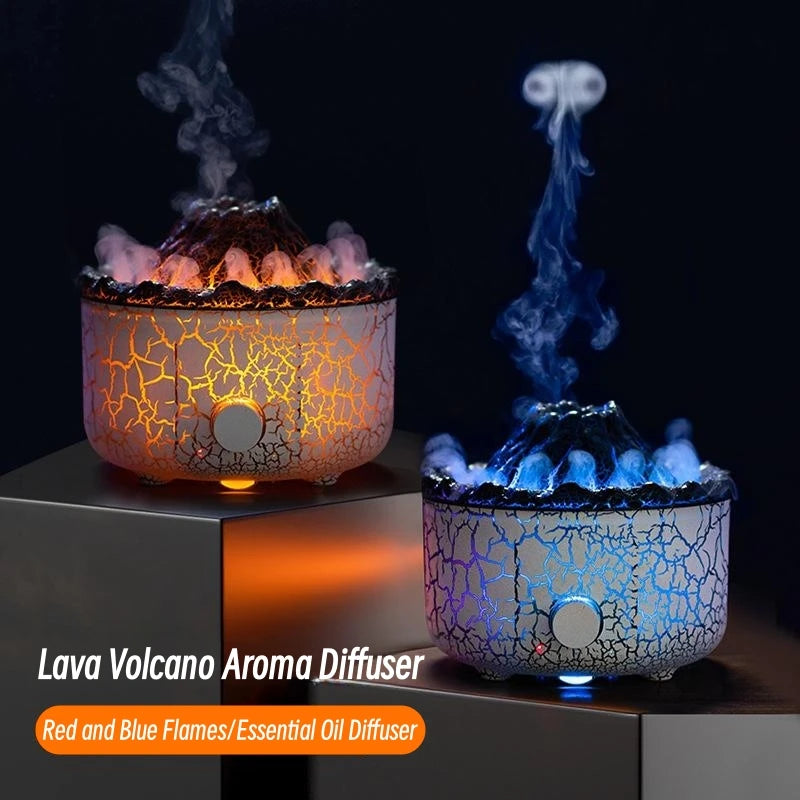 Volcano Aromatherapy Diffuser Smoke Ring Ultrasonic Air Humidifier with Flame Lamp Remote Control Essential Oil Aroma Diffuser