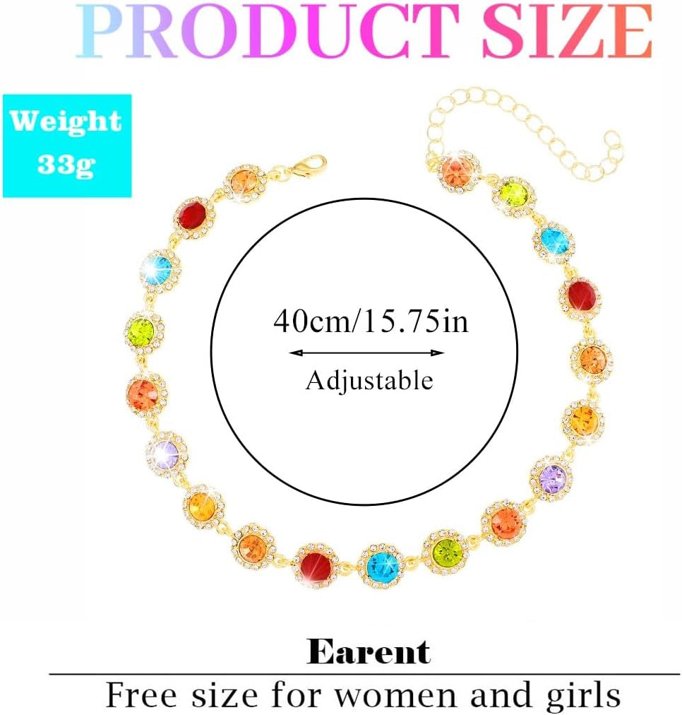 Rainbow Crystal Choker Necklace Bling Rhinestone Necklaces for Women