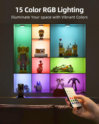 1-Pack under Cabinet Lighting, Rechargeable Motion Sensor Puck Lights, 3 Color Temps & 12 RGB Colors, Magnetic Stick on Light, Dimmable under Counter Lights (Remote Control Not Included)