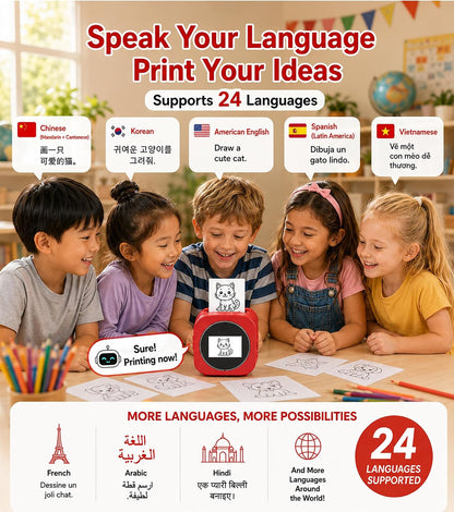 AI Voice Sticker Maker for Kids, Screen Preview Thermal Printer with Wifi