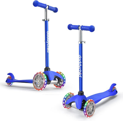3-Wheel Kick Scooter for Kids Ages 3-8 Lean-To-Steer Toddler Scooter with Extra Wide Light up Wheels, 4 Adjustable Heights, Foldable Scooters for Boys & Girls, Max Weight 110Lbs