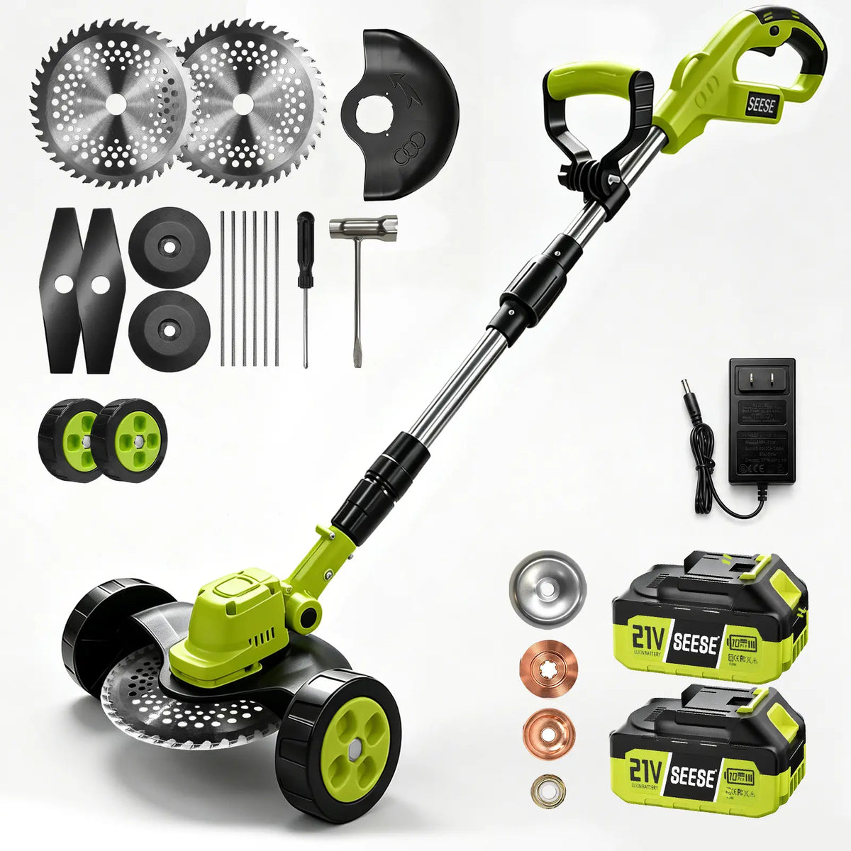 SEESE Cordless Electric Weed Wacker, 3 Different Blades for Lawn Trimming & Edging, with 2 Batteries, Lightweight Design - Suitable for Yard, Garden​