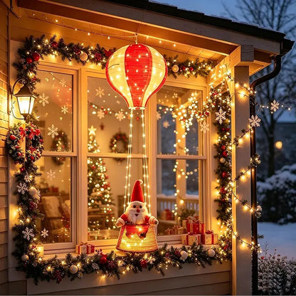 Christmas Hot Air Balloon Lantern, Battery-Powered Santa Lantern, Remote Control, 8 Light Modes, Indoor Outdoor Holiday Decor, Christmas Decorations Party, Christmas Gift, Women's Gift