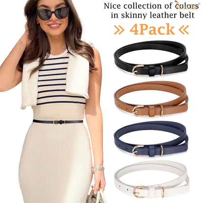 4Pack Skinny Leather Belt Women Thin Waist Belt Ladies Belt for Jeans Pants Dress