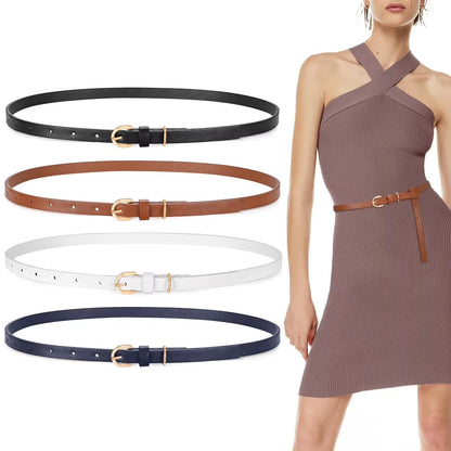 4Pack Skinny Leather Belt Women Thin Waist Belt Ladies Belt for Jeans Pants Dress
