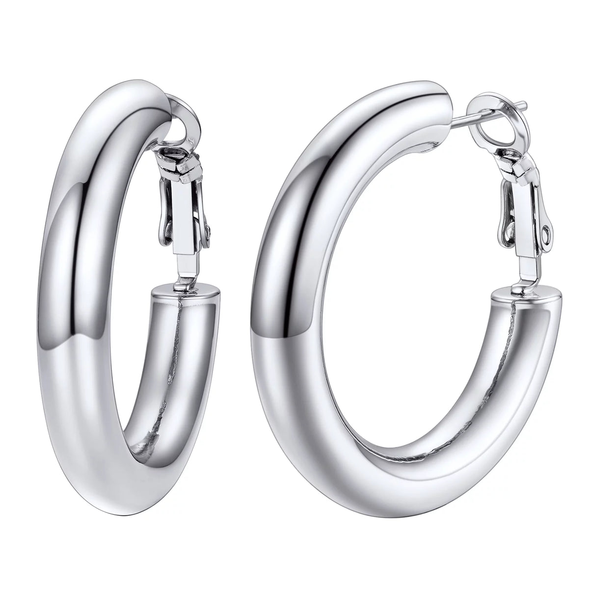 Chunky Hoop Earrings for Women Stainless Steel Jewelry Silver Large Earring 30mm Birthday Christmas Gift for Daughter Wife