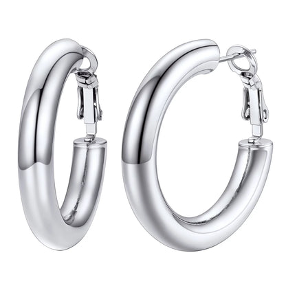 Chunky Hoop Earrings for Women Stainless Steel Jewelry Silver Large Earring 30mm Birthday Christmas Gift for Daughter Wife