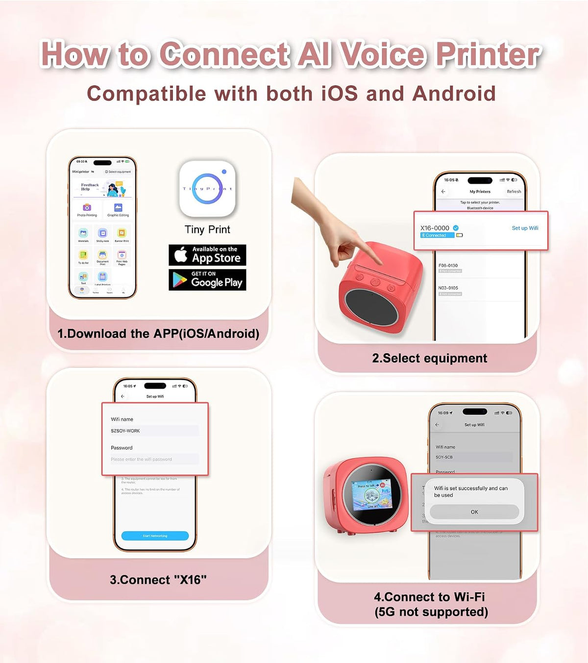 AI Voice Sticker Maker for Kids, Screen Preview Thermal Printer with Wifi