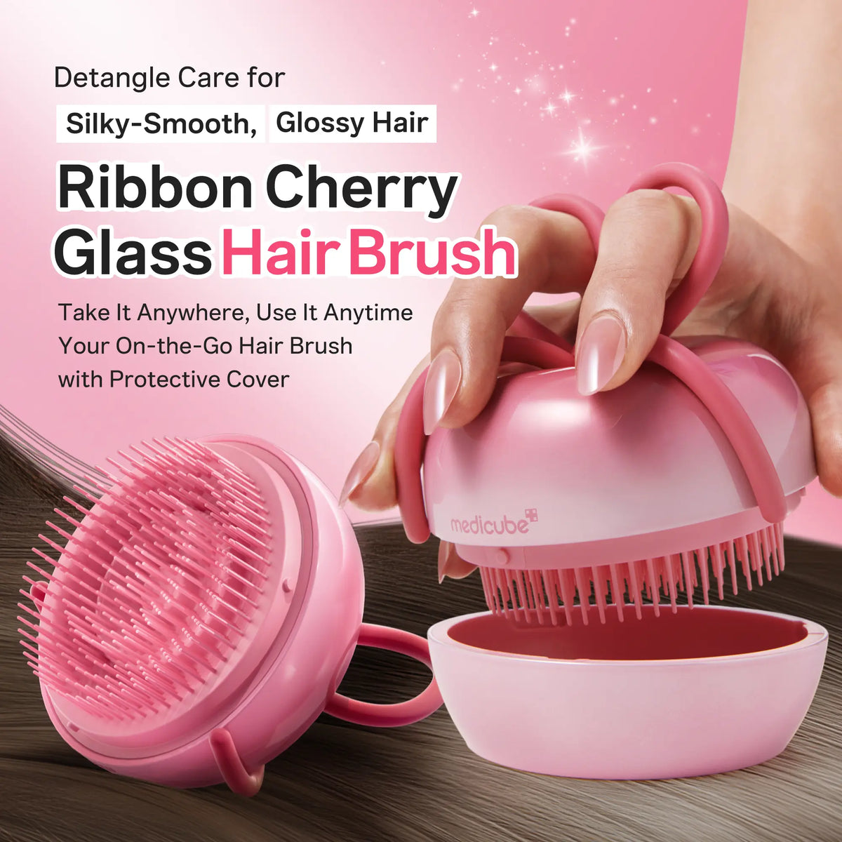 [NEW] [medicube] Ribbon Cherry Glass Hair Brush | Effortless Detangling for Smooth Hair Care | Reduces Breakage | For Curly, Dry & Damaged Hair | Multi-Length Soft Bristle | Compact, Travel-Friendly with Protective Cover | Korean Hair Care
