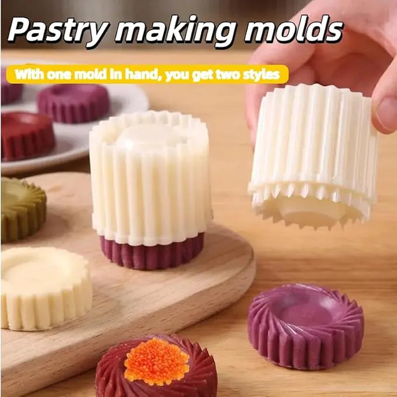 Sunflower-Patterned Round Hand-Press Mooncake Mold, French-Style Lace Pastry Mold, Food-Grade, Easy to Release, Reusable, Home-Use Ice-Skin Mung Bean Cake Embossing Mold, DIY Cookie and Pineapple Pastry Baking Tool, Multi-Piece Set, Cookie Molds