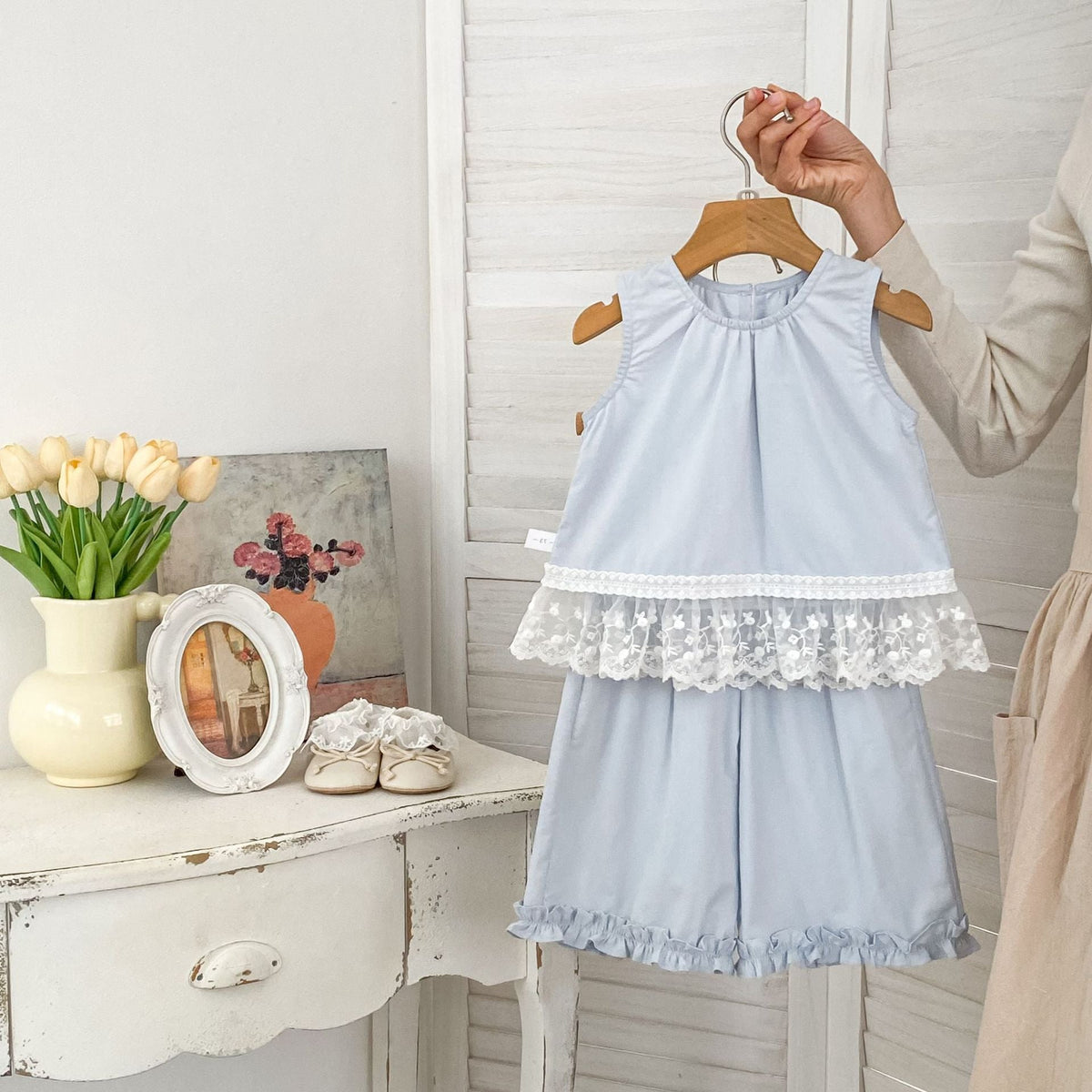 Summer Baby Kids Girls Sleeveless Lace Trim Vest and Plain Pants Clothing Set, MyKids-USA®, Baby & Children's Outfits, MyKids-USA -  -  -  -  -  -  - .