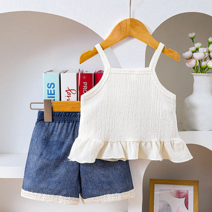 Arrival Summer Baby Kids Girls Sleeveless Embroidered Pattern Top Vest and Denim Shorts Clothing Set, MyKids-USA®, Baby & Children's Outfits, MyKids-USA -  -  -  -  -  -  - .