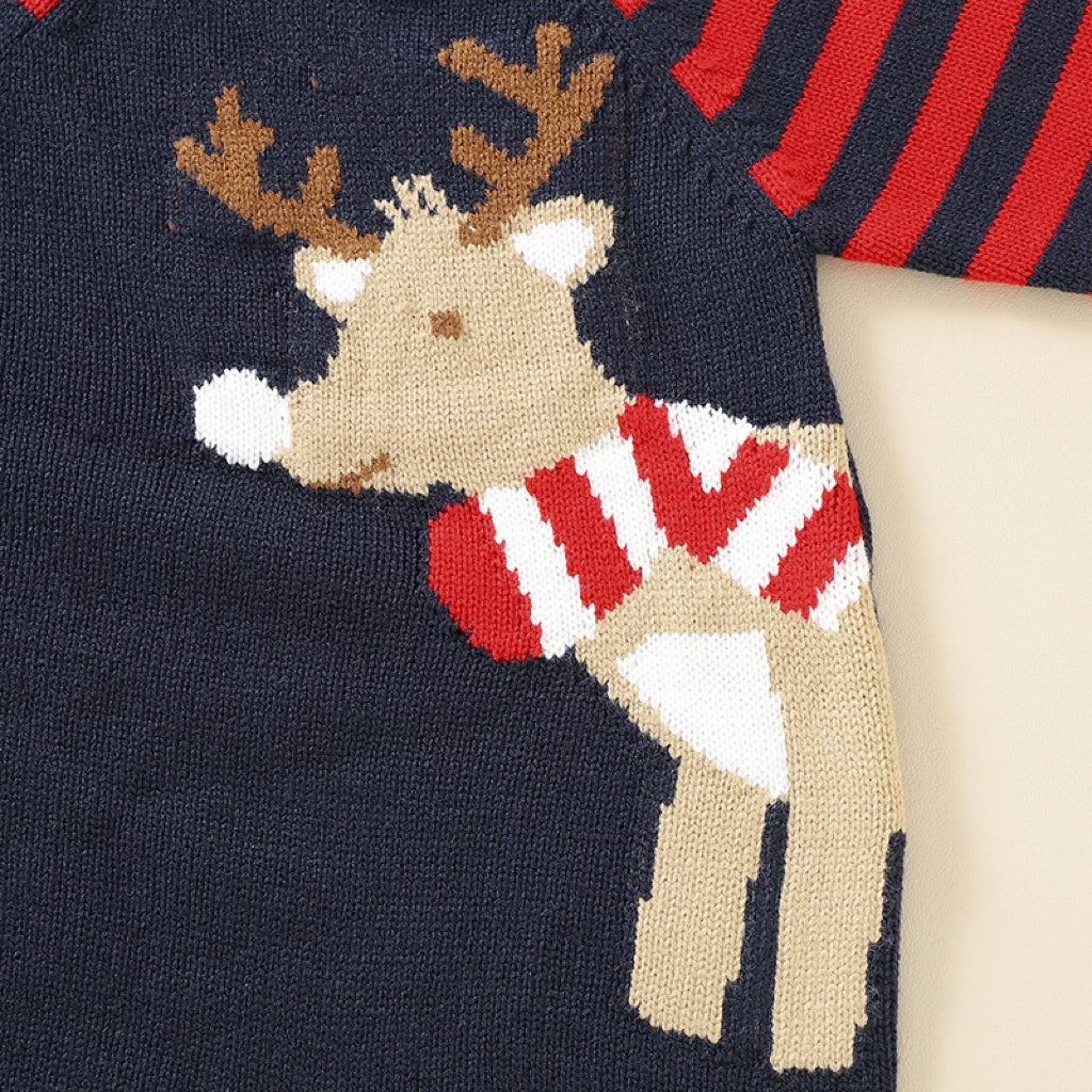 Baby Cartoon Elk Graphic Side Striped Sleeve Knitted Romper, MyKids-USA®, Baby One-Pieces, MyKids-USA -  -  -  -  -  -  - .
