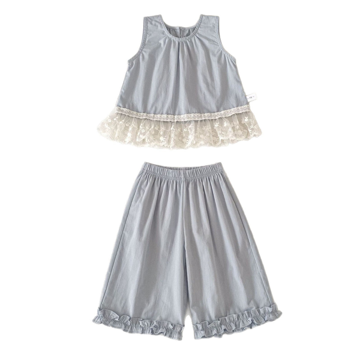 Summer Baby Kids Girls Sleeveless Lace Trim Vest and Plain Pants Clothing Set, MyKids-USA®, Baby & Children's Outfits, MyKids-USA - Size/Age - 73 (6-9M) - Color - Blue -  -  - TR2605011726-A.