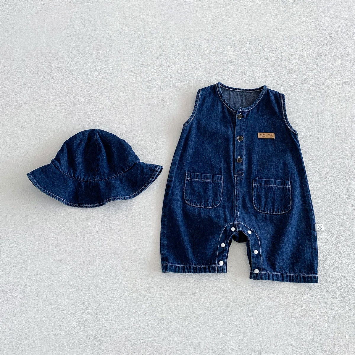 Summer Arrival Baby Sleeveless Denim Overalls with Hat, MyKids-USA®, Baby & Children's One-Pieces, MyKids-USA - Size/Age - 66 (3-6M) - Color - Navy Blue (Dark Blue) -  -  - TR2604212244-B.