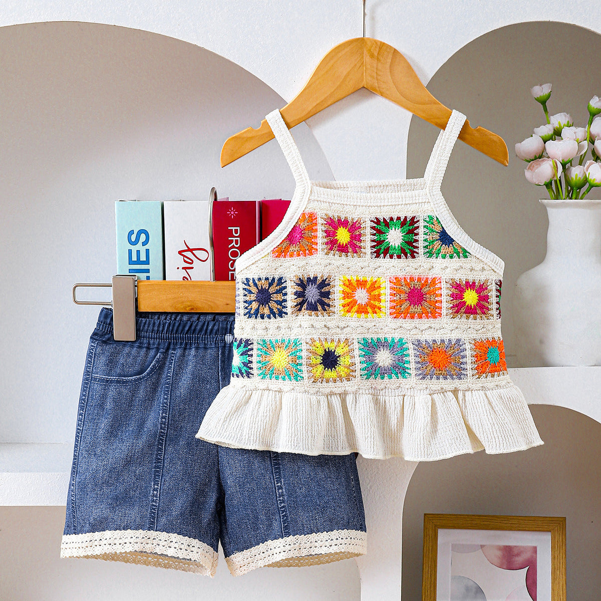 Arrival Summer Baby Kids Girls Sleeveless Embroidered Pattern Top Vest and Denim Shorts Clothing Set, MyKids-USA®, Baby & Children's Outfits, MyKids-USA - Size/Age - 73 (6-9M) - Color - Colorful -  -  - TR2605202322-A.